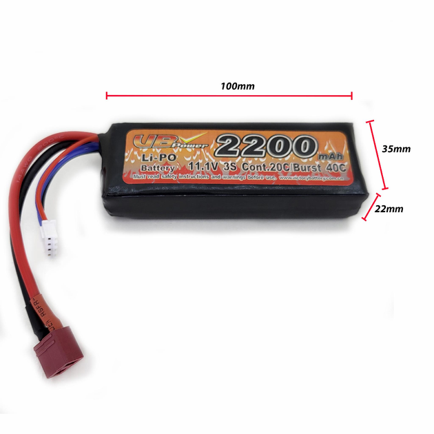 Акумулятор LiPo 11.1V 2200mAh - stick 20-40C моноблок Т-конектор (VBPower) (для страйкболу) - зображення 1