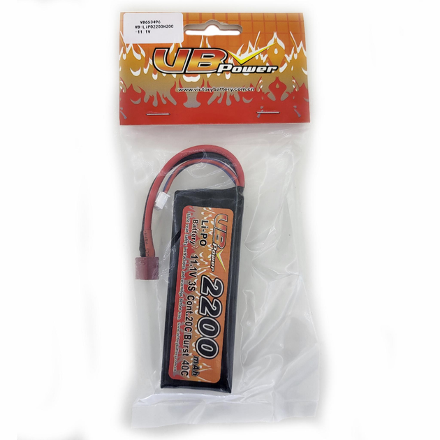 Аккумулятор LiPo 11.1V 2200mAh - stick 20-40C моноблок Т-коннектор (VBPower) (для страйкбола) - изображение 2