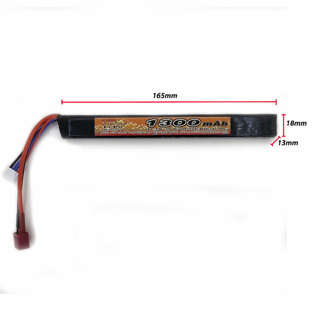 Аккумулятор LiPo 11.1V 1300mah - stick 25-50C pack for AK series Т-коннектор (VBPower) (для страйкбола) - изображение 1