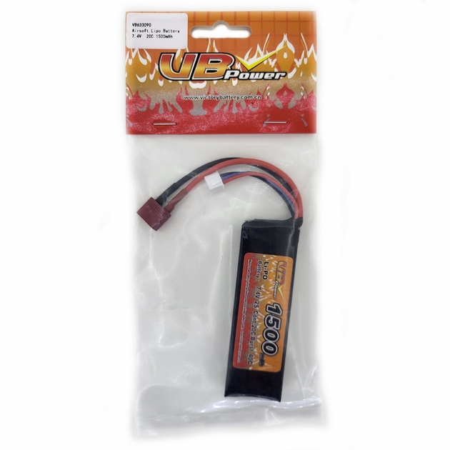 Акумулятор LiPo 7.4V 1500mAh - stick 20-40C моноблок Т-конектор (VBPower) (для страйкболу) - зображення 2