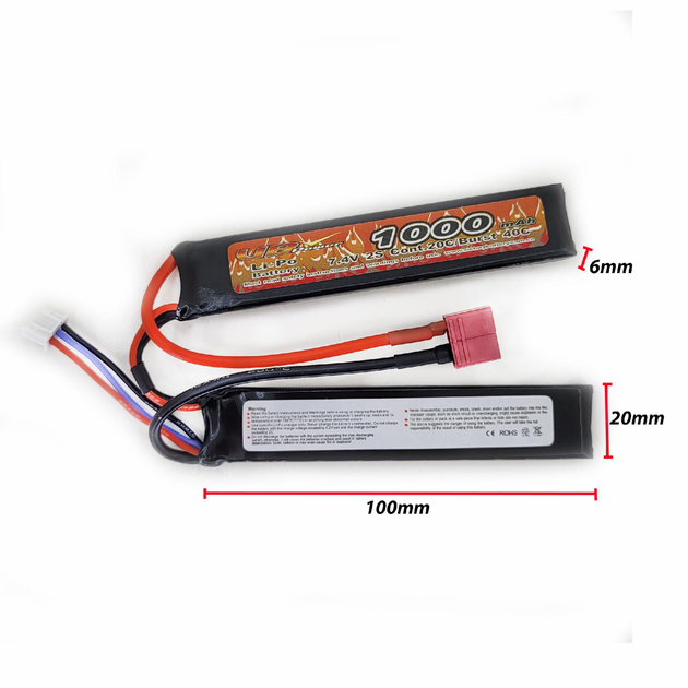 Акумулятор LiPo 7.4V 1000mAh - 2 sticks 20-40C нунчаки, Т-конектор (VBPower) (для страйкболу) - зображення 1