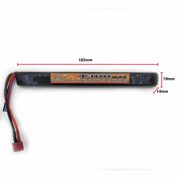 Акумулятор LiPo 11.1V 1300mah - stick 20-40C моноблок Т-конектор (VBPower) (для страйкболу) - зображення 1