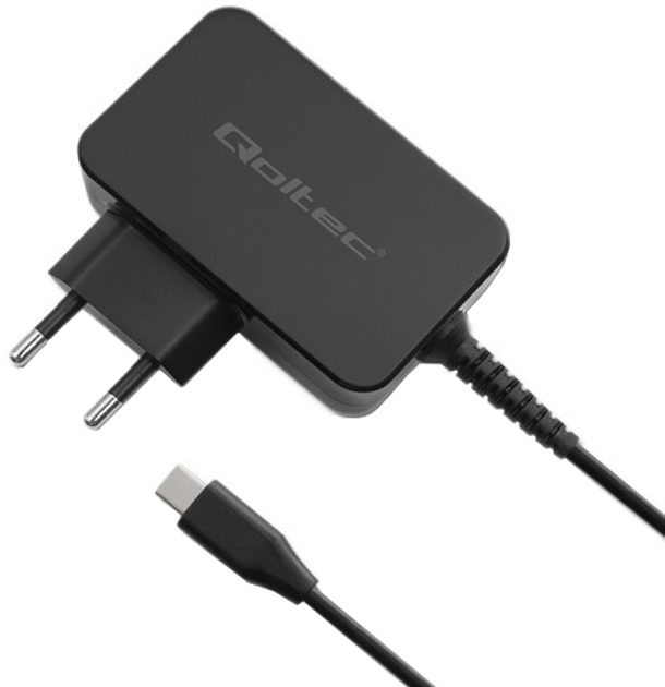 Мережевий зарядний пристрій Qoltec GaN Power Pro Charger USB-C 45W 5-20V 2.25-3A Black - зображення 1