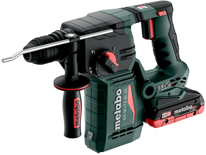Аккумуляторный бесщеточный перфоратор Metabo KH 18 LTX BL 24 18 В 2x4 А-ч LiHD + зарядное устройство ASC 55 metaBOX 165 L (601713800) - изображение 1