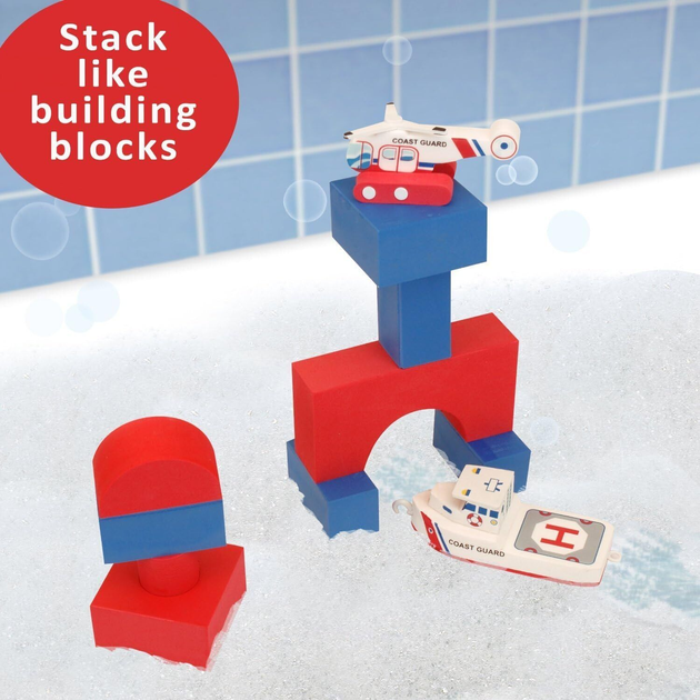 Набір плаваючих блоків для ванни Just Think Toys Берегова Охорона Човен і вертоліт (0684979220913) - зображення 2
