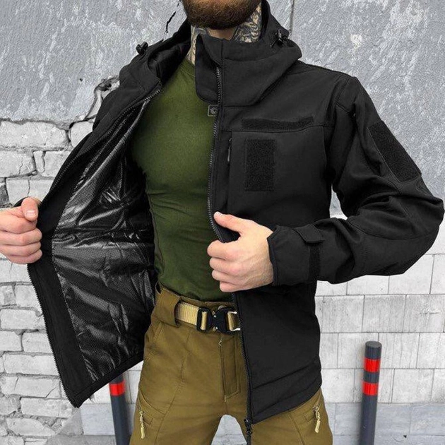 Мужская куртка Softshell с подкладкой OmniHeat / Зимняя верхняя одежда с липучками под шевроны черная размер S - изображение 1
