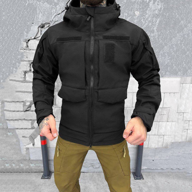 Чоловіча куртка Softshell з підкладкою OmniHeat / Зимовий верхній одяг з липучками під шеврони чорний розмір L - зображення 2