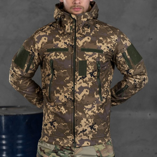 Осіння чоловіча Куртка з капюшоном Softshell на флісі піксель розмір S - зображення 2