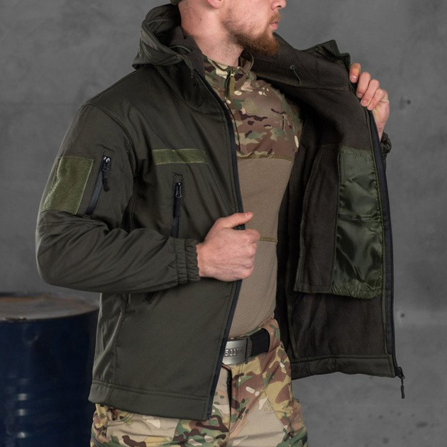 Чоловіча утеплена Куртка Soft Shell з капюшоном у кольорі хакі розмір S - зображення 1