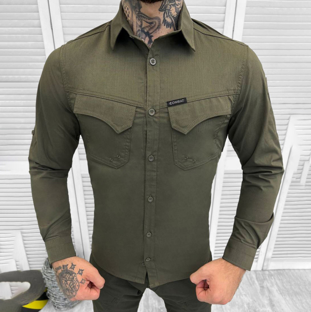 Мужская крепкая Рубашка Combat RipStop на пуговицах с карманами олива размер M - изображение 2