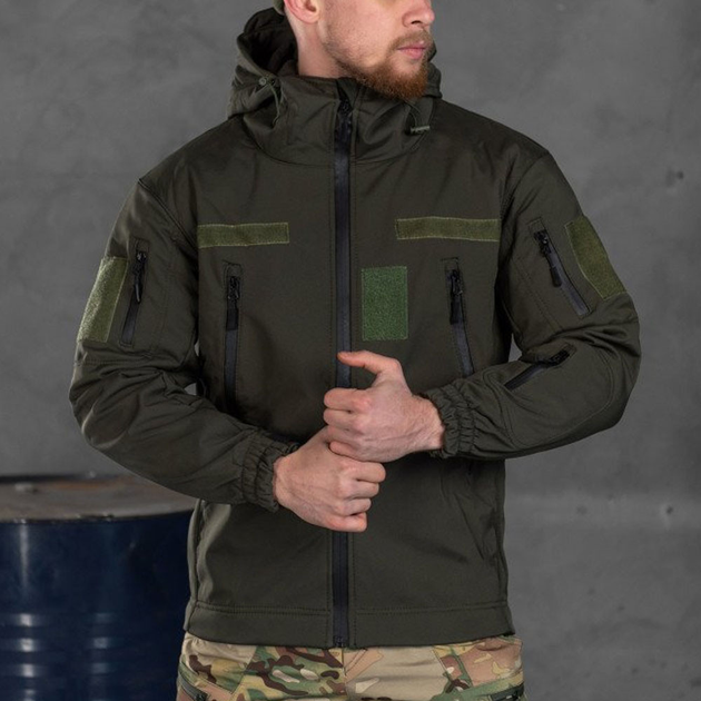 Чоловіча утеплена Куртка Soft Shell з капюшоном у кольорі хакі розмір 2XL - зображення 2