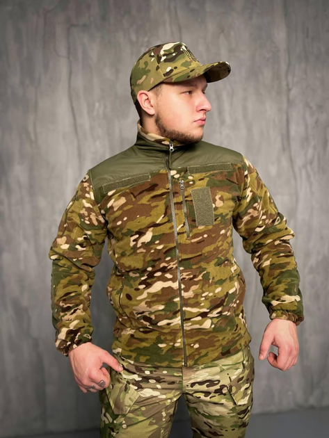 Тактична флісова кофта зі вставками Softshell, кофта для військових фліска Мультикам 49 - изображение 1