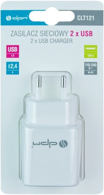 Мережевий зарядний пристрій DPM 2 x USB білий (5906881212608) - зображення 5