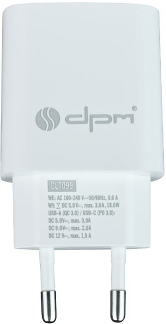 Мережевий зарядний пристрій DPM 2 x USB (A+C) QuickCharge білий (5906881212646) - зображення 2