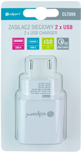 Мережевий зарядний пристрій DPM 2 x USB (A+C) QuickCharge білий (5906881212646) - зображення 3