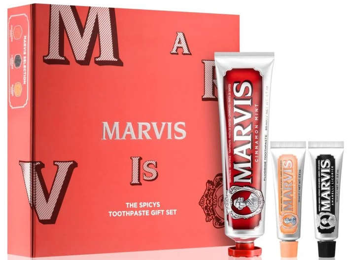 Zestaw past do zębów Marvis The Spicys Toothpaste Gift Set mięta cynamonowa 85 ml + lukrecja amarelli 10 ml + mięta imbirowa 10 ml (8004395112623) - obraz 1