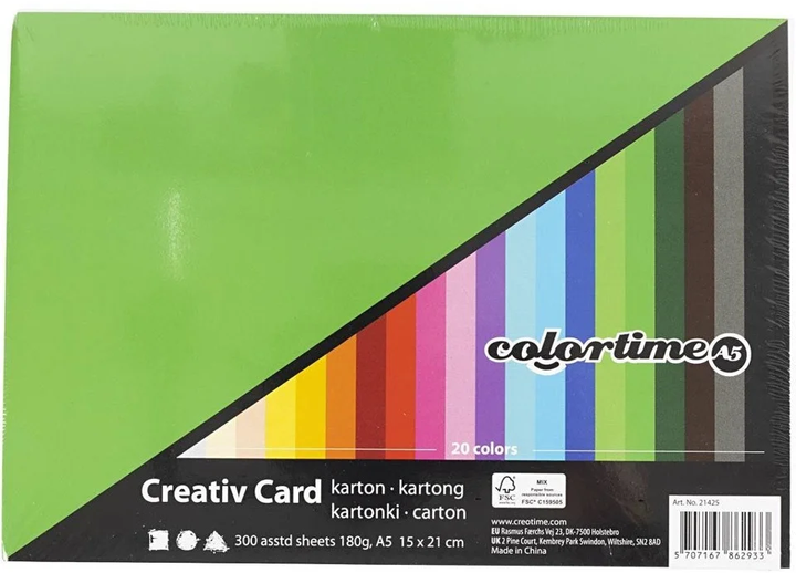 Набір кольорового картону Colortime Creative Card A5 20 кольорів 300 шт (5707167862933) - зображення 2