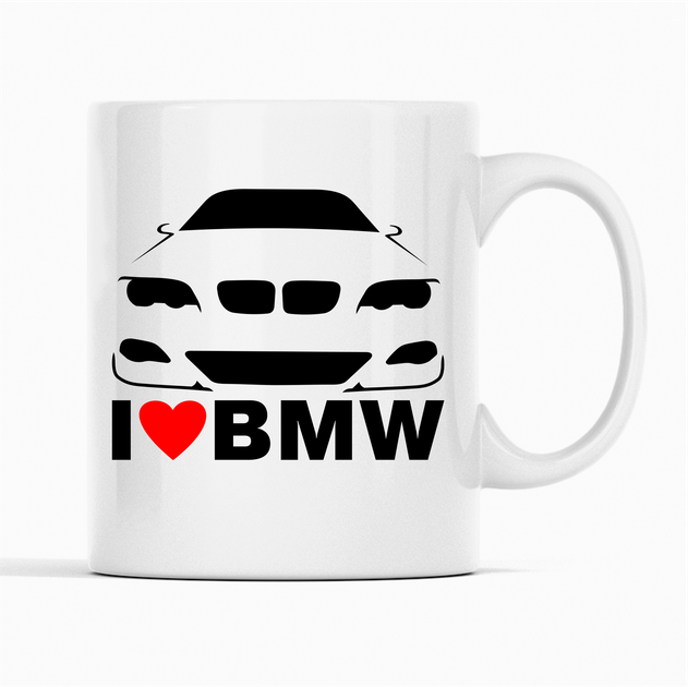 Белая кружка (чашка) с оригинальным принтом автомобилисту "I love BMW. Я люблю БМВ"К001696 - Фото 1 Белая кружка (чашка) с оригинальным принтом автомобилисту "I love BMW. Я люблю БМВ"К001696 - изображение 1