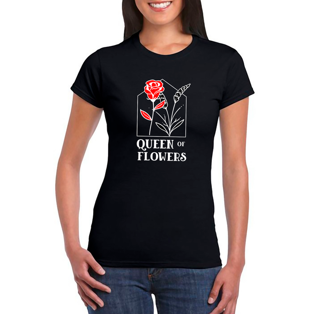 Футболка черная с оригинальным принтом для флориста "Queen of Flowers. Королева цветов" Push IT M ФП012271M - Фото 1 Футболка черная с оригинальным принтом для флориста "Queen of Flowers. Королева цветов" Push IT M ФП012271M - изображение 1