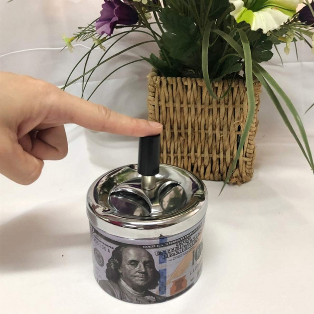 Пепельница бездымная с крышкой металлическая Huka "100$", система юла ...