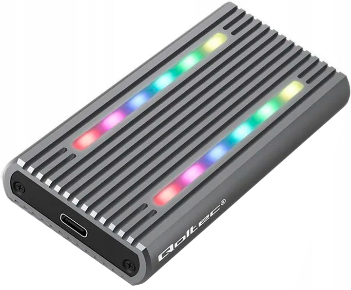 Kieszeń zewnętrzna Qoltec Enclosure for drive M.2 SSD NVMe USB Type-C RGB LED Grey - obraz 1