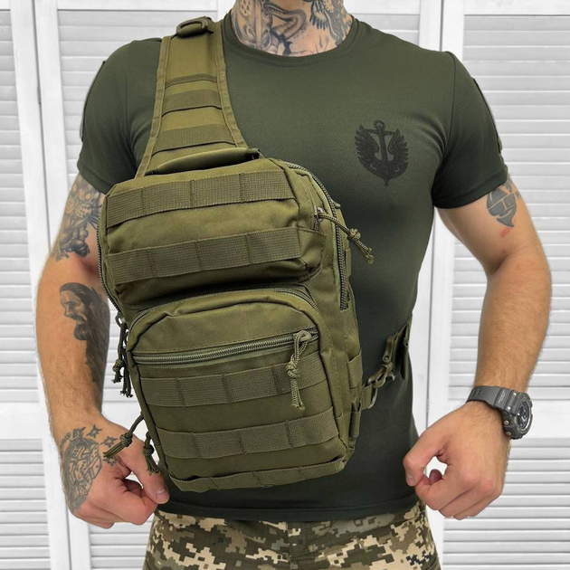 Однолямковий рюкзак Mil-Tec 10 л з кріпленням Molle / Нагрудна сумка олива розмір 30 x 22 x 13 см - зображення 1