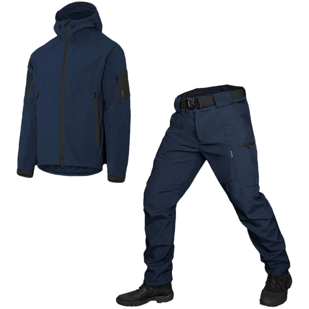 Мужской костюм Куртка + Брюки SoftShell на флисе / Демисезонный Комплект Stalker 2.0 темно-синий размер M - изображение 2