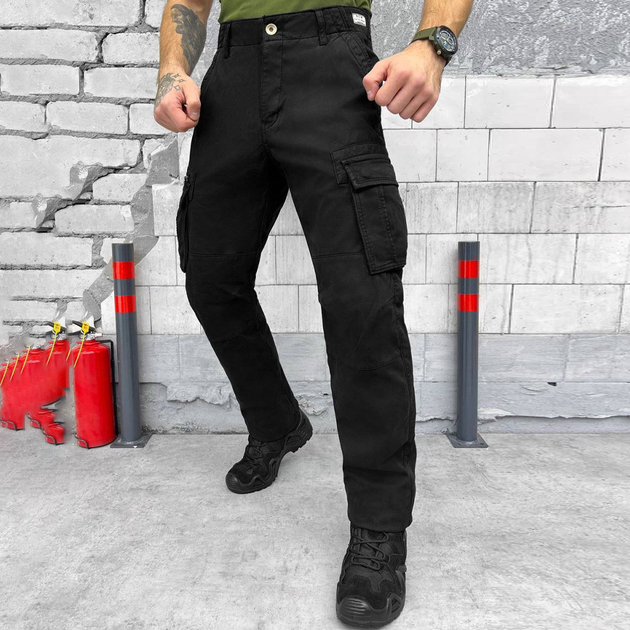 Мужские Брюки Loshan на флисе черные / Утепленные хлопковые Брюки с 7 карманами размер 2XL 38 - изображение 2