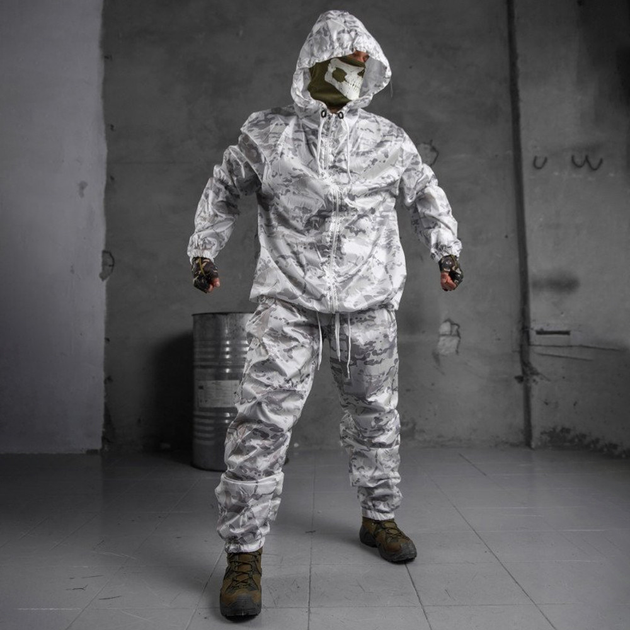 Мужской маскировочный костюм дождевик "Arctic" + чехол / Куртка + брюки белый мультикам размер универсальный - изображение 1