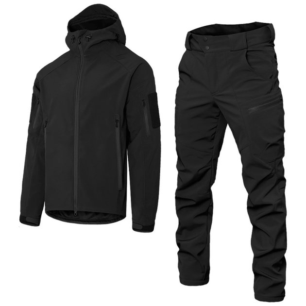 Мужской костюм Удлиненная Куртка + Брюки на флисе / Демисезонный Комплект SoftShell 2.0 черный размер M - изображение 2