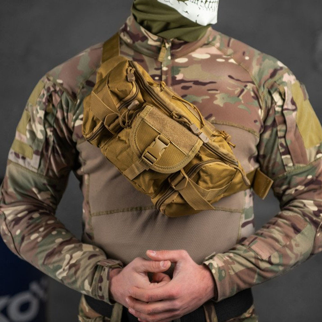 Бананка "Waist Kombat Tactical" Tac-Poly 700D с вместительными отделениями / Поясная сумка койот 35 х 17 х 14 - изображение 1