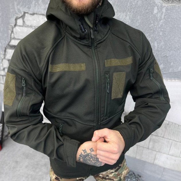 Мужская зимняя куртка SoftShell на флисе олива размер M - изображение 2