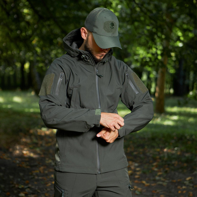 Чоловіча демісезонна куртка Softshell на флісі хакі / Водовідштовхувальний верхній одяг розмір XL - зображення 2