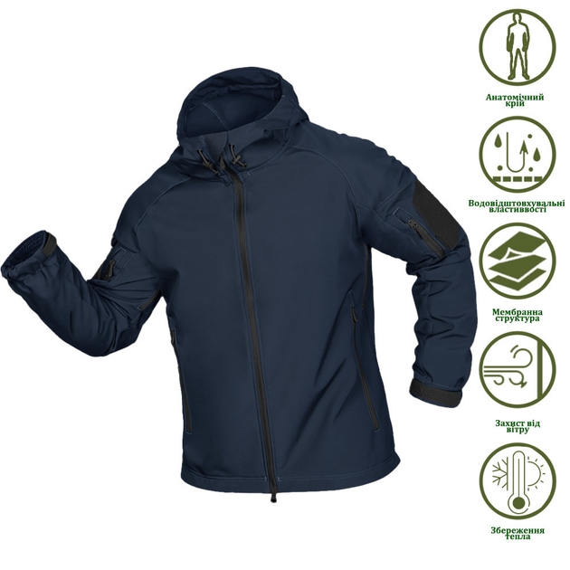 Мужская Куртка Camotec Stalker SoftShell на микрофлисе темно-синяя / Демисезонная верхняя одежда размер XS - изображение 1