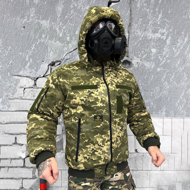 Мужская зимняя куртка "Logos-Tac" с мехом шиншиллы / Теплая верхняя одежда Rip-Stop пиксель размер M - изображение 1
