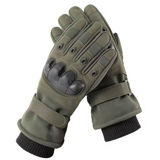 Зимові рукавиці із захисними вставками / Утеплені рукавички з накладкою Touch Screen олива розмір M - зображення 1