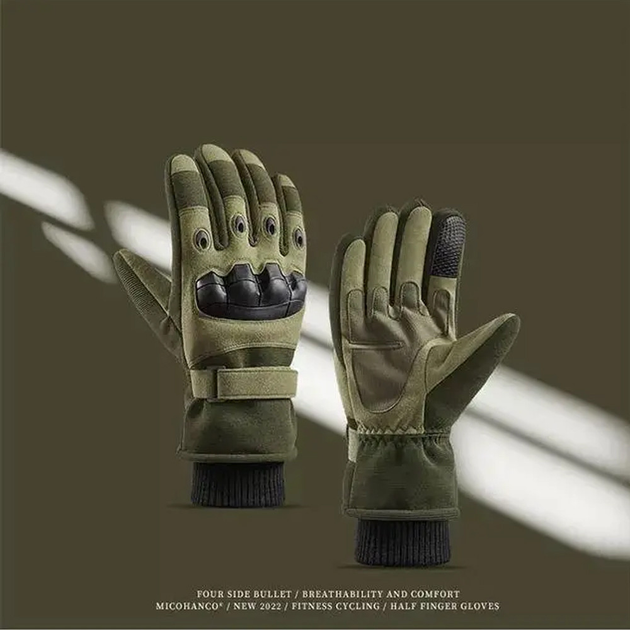 Зимові рукавиці із захисними вставками / Утеплені рукавички з накладкою Touch Screen олива розмір M - зображення 2