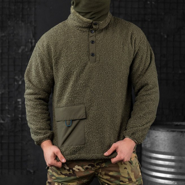 Чоловічий светр на хутрі "Extra Lamb" олива розмір 2XL - зображення 1