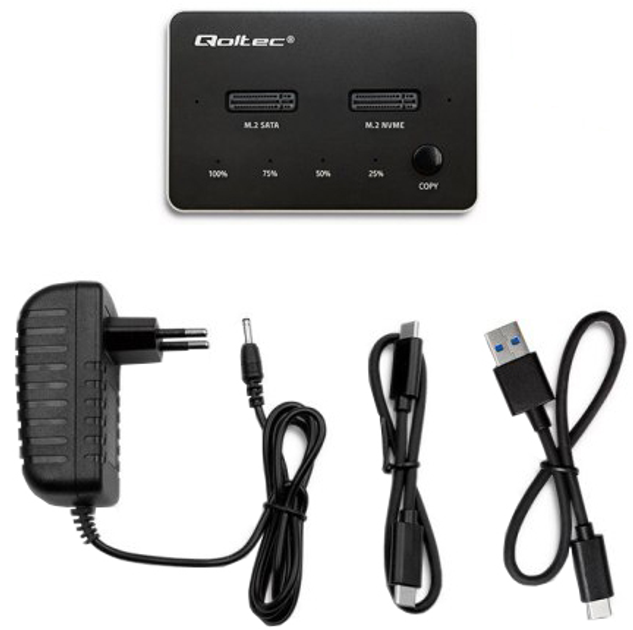 Stacja dokująca Qoltec SSD M.2 SATA PCIe NVMe USB-C DUAL Black - obraz 4