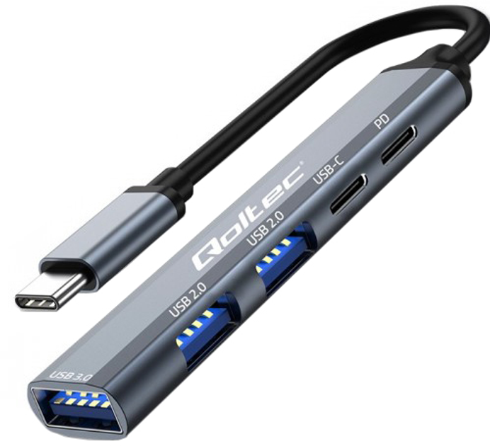 USB Hub Qoltec Hub Adapter 5 in 1  USB-C USB 2.0 USB 3.0 Grey - obraz 1
