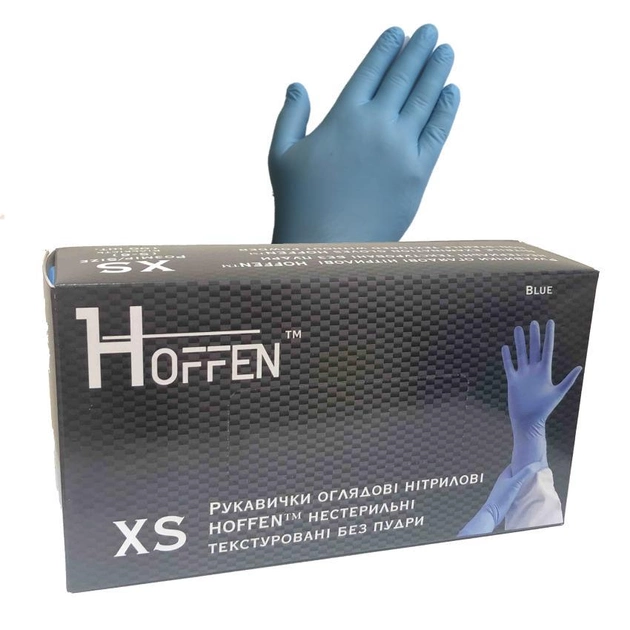 Перчатки обзорные нитриловые HOFFEN нестерильные текстурированные без пудры размер XS - изображение 1