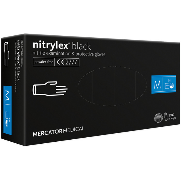 Перчатки нитриловые Mercator Medical Nitrylex Black нестерильные неприпудренные черные M - зображення 1