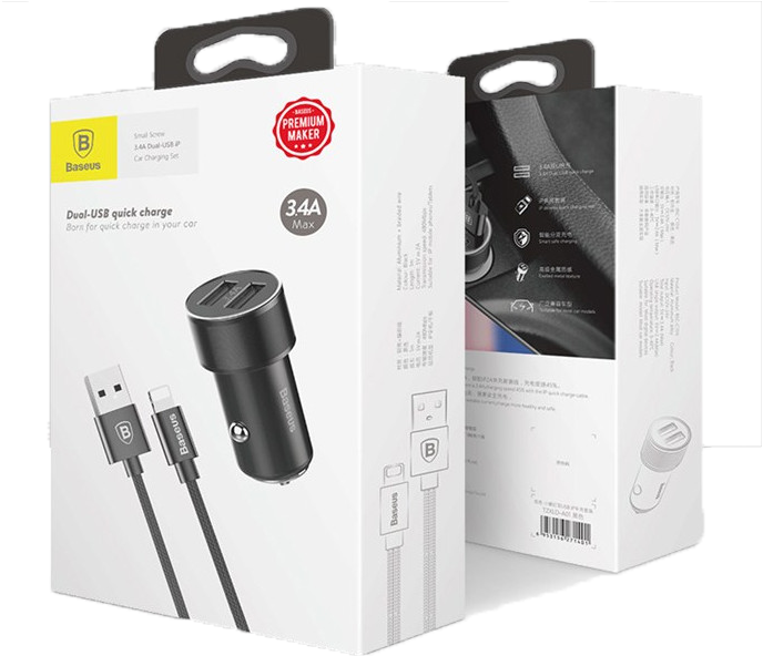 АЗУ Baseus Car Charger Small Screw Series 2xUSB 3.4A + Lightning Cable, Black (TZXLD-A01) - изображение 6