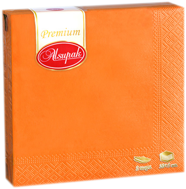 Упаковка салфеток Alsupak Premium 2 слоя 33х33 см Оранжевых 20+1 шт х ...