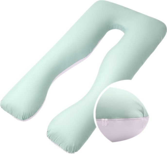 Акція на Наволочка на п-подушку для вагітних і відпочинку IDEIA мікрофібра м'ятно-біла з блискавкою 140х75х20 см від Rozetka