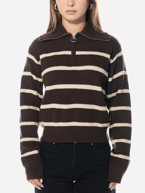 Sweter damski krótki z kołnierzykiem Olaf Knit Zip Mock W140701-BROWN-WHITE M Brązowy (8720104769727) - obraz 1