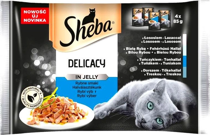 Вологий корм для котів ShebaDelicacy Jelly рибні смаки 4 х 85 г (4770608258061) - зображення 1