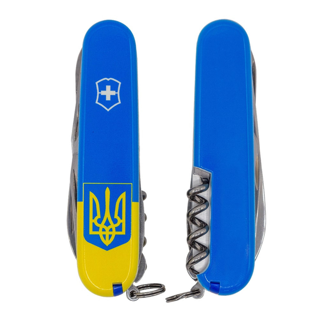 Складаний ніж Victorinox HUNTSMAN UKRAINE Герб на прапорі верт. 1.3713.7.T3030p - зображення 1