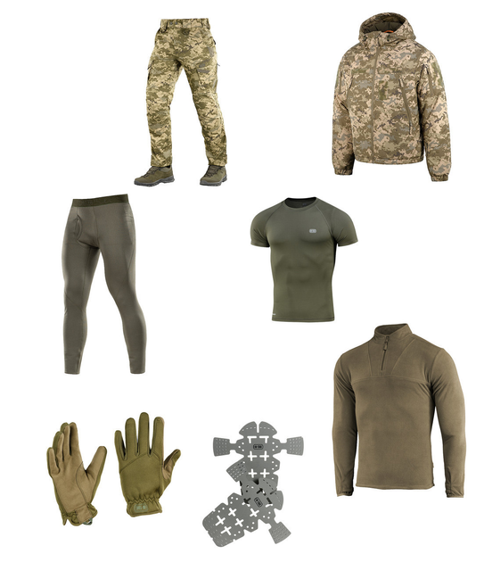 M-tac комплект ЗСУ тактична куртка, штани з наколінниками, кофта, термобілизна, рукавички XL - зображення 1