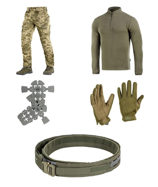 M-tac комплект штани із вставними наколінниками, тактична кофта, пояс, рукавички M - зображення 1